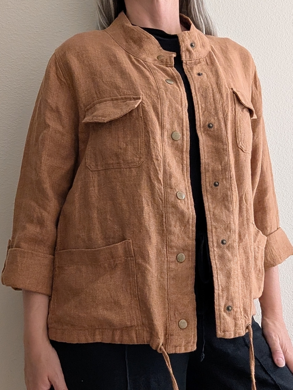 exc C & C CALIFORNIA rustic linen utility jacket M L - Picture 3 of 13